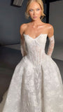 Modest Wedding Dress Ball Gown Sweetheart White Lace Long Wedding Dresses Brides Dress Bridal Gowns With Gloves HZ1121