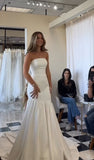 Dreamy Wedding Dress Mermaid Strapless White Satin Long Wedding Dresses Bridal Gowns HZ1121