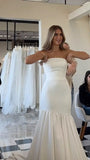 Dreamy Wedding Dress Mermaid Strapless White Satin Long Wedding Dresses Bridal Gowns HZ1121