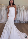 Dreamy Wedding Dress Mermaid Strapless White Satin Long Wedding Dresses Bridal Gowns HZ1121