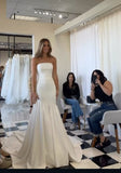 Dreamy Wedding Dress Mermaid Strapless White Satin Long Wedding Dresses Bridal Gowns HZ1121