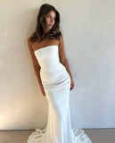 Modest Wedding Dress Sheath Strapless Satin White Long Wedding Dresses Brides Dress Bridal Gowns HZ1121