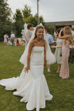 Dreamy Wedding Dress Mermaid Strapless White Satin Summer Long Wedding Dresses Bridal Gowns HZ1121