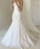 Pretty Wedding Dress Mermaid Strapless Satin Appliques White Wedding Dresses Bridal Gowns HZ1121