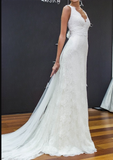 Pretty Wedding Dress Mermaid V Neck Lace Summer White Wedding Dresses Bridal Gowns HZ1121