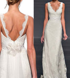 Pretty Wedding Dress Mermaid V Neck Lace Summer White Wedding Dresses Bridal Gowns HZ1121