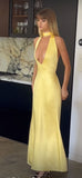 Classy Sheath V Neck Yellow Satin Prom Dresses Formal Summer Wedding Guest Dresses Wedding Guest Outfit HZ1121