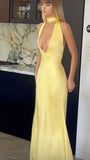 Classy Sheath V Neck Yellow Satin Prom Dresses Formal Summer Wedding Guest Dresses Wedding Guest Outfit HZ1121