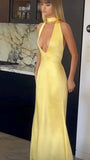 Classy Sheath V Neck Yellow Satin Prom Dresses Formal Summer Wedding Guest Dresses Wedding Guest Outfit HZ1121