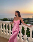 Simple A line Straps Pink 20th Birthday Dress Satin Prom Dress 18th Birthday Outfits For Women HZ1121