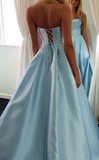 Modest A line Strapless Yellow Slit Satin 20th Birthday Dress Prom Dress 18th Birthday Outfits For Women HZ1121
