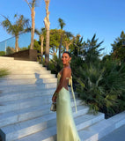 Sexy A line One Shoulder Yellow Backless Long Prom Dresses Formal Summer Wedding Guest Dresses Wedding Guest Outfit HZ1121