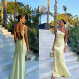 Sexy A line One Shoulder Yellow Backless Long Prom Dresses Formal Summer Wedding Guest Dresses Wedding Guest Outfit HZ1121