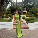 Simple Sheath One Shoulder Green Prom Dresses Formal Summer Spring Wedding Guest Dresses Wedding Guest Outfit HZ1121