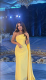 Modest Sheath One Shoulder Yellow Prom Dresses Formal Summer Spring Wedding Guest Dresses Wedding Guest Outfit HZ1121