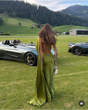 Modest Sheath One Shoulder Satin Green Prom Dresses Formal Summer Spring Wedding Guest Dresses Wedding Guest Outfit HZ1121