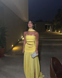 Modest A line Strapless Chiffon Yellow 20th Birthday Dress Prom Dress 18th Birthday Outfits Holiday Outfit HZ1121