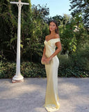 Simple Sheath Off The Shoulder Yellow Long Prom Dresses Formal Summer Wedding Guest Dresses Wedding Guest Outfit HZ1121