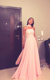 Modest A line Strapless Chiffon Light Pink 20th Birthday Dress Prom Dress 18th Birthday Outfits Holiday Outfit HZ1121
