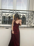 Modest Mermaid Spaghetti Straps Burgundy Black Prom Dresses Formal Summer Spring Wedding Guest Dresses Wedding Guest Outfit HZ1121