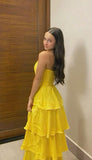 Classy A line Strapless Yellow Long Prom Dresses Formal Summer Wedding Guest Dresses Wedding Guest Outfit HZ1121