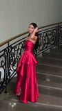 Elegant A line Strapless Satin Prom Dresses Formal Summer Wedding Guest Dresses Wedding Guest Outfit HZ1121