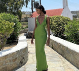 Elegant Sheath V Neck Green Satin Long Prom Dresses Formal Summer Wedding Guest Dresses Wedding Guest Outfit HZ1121