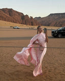 Sexy A line Pink Chiffon Long Prom Dresses Formal Summer Wedding Guest Dresses Wedding Guest Outfit With Scarf HZ1121