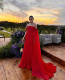Classy A line Off The Shoulder Red Chiffon Long Prom Dresses Formal Summer Wedding Guest Dresses Wedding Guest Outfit HZ1121