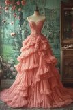Pretty Ball Gown Sweetheart Blush Pink Lace Tulle Long Quinceanera Dress Formal Short Sleeves Flowers Vestido De 15 Anos Sweet 16 Dress HZ1121