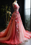Pretty Ball Gown Sweetheart Pink Tulle Long Quinceanera Dress Formal Short Sleeves Flowers Vestido De 15 Anos Sweet 16 Dress HZ1121