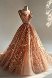 Pretty Ball Gown V Neck Pink Sequin Long Quinceanera Dresses Sweet 16 Dress Formal Vestido De 15 Anos HZ1121