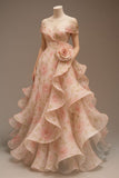 Pretty Ball Gown Off The Shoulder Pink Floral Long Quinceanera Dress Formal Short Sleeves Flowers Vestido De 15 Anos Sweet 16 Dress HZ1121