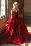 Pretty Ball Gown Sweetheart Burgundy Satin Long Quinceanera Dress Formal Gowns Vestido De 15 Anos Sweet 16 Dress HZ1121