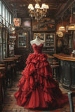 Pretty Ball Gown Sweetheart Red Satin Long Quinceanera Dress Formal Gowns Vestido De 15 Anos Sweet 16 Dress HZ1121