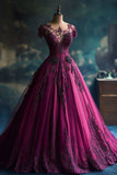 Pretty Ball Gown Grape Tulle Long Quinceanera Dress Formal Gown Vestido De 15 Anos Sweet 16 Dress HZ1121