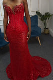 Modest Mermaid Sweetheart Red Sequin Formal Gown 20th Birthday Dress Prom Dresses 18th Birthday Outfits HZ1121
