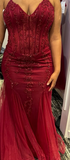 Modest Mermaid Spaghetti Straps Burgundy Sequin Formal Gown 23rd Birthday Dress Prom Dresses 20th Birthday Outfits HZ1121