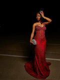 Sexy Mermaid One Shoulder Burgundy Sequin Formal Gown 23rd Birthday Dress Prom Dresses Black Girl 20th Birthday Outfits HZ1121