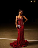 Sexy Mermaid One Shoulder Burgundy Sequin Formal Gown 23rd Birthday Dress Prom Dresses Black Girl 20th Birthday Outfits HZ1121