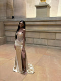 Sexy Mermaid Sweetheart Champagne Slit Formal Gown 23rd Birthday Dress Prom Dresses Black Girl 20th Birthday Outfits HZ1121