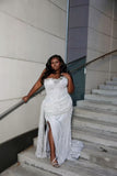 Vintage Mermaid Sweetheart Silver Sequin Beads Long Prom Dresses Party Dress Plus Size Black Girl Outfits Graduation Dresses HZ1121