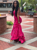 Classy Mermaid Spaghetti Straps Hot Pink Sequin Long Prom Dresses Party Dress Black Girl Outfits Graduation Dresses HZ1121