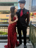 Classy Mermaid Sweetheart Burgundy Sequin Slit Long Prom Dresses Party Dress Birthday Outfits Graduation Dresses HZ1121