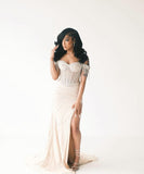 Classy Mermaid Off The Shoulder Champagne Sequin Black Girl Long Slit Prom Dresses Party Dress Birthday Outfits Graduation Dresses HZ1121