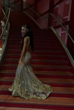 Classy Mermaid Spaghetti Straps Gold Sequin Long Prom Dresses Party Dress Black Girl Outfits Graduation Dresses HZ1121