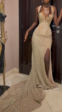 Modest Mermaid Sweetheart Champagne Slit Formal Gown 20th Birthday Dress Prom Dresses Black Girl 18th Birthday Outfits HZ1121
