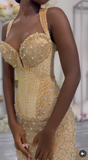 Modest Mermaid Sweetheart Champagne Slit Formal Gown 20th Birthday Dress Prom Dresses Black Girl 18th Birthday Outfits HZ1121