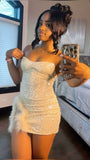 Simple Sheath Strapless Sequin White Summer Birthday Dresses For Teens Hoco Dress Mini 18th Birthday Outfit Cocktail Dresses HZ1121