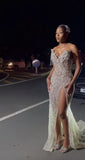 Modest Mermaid Sweetheart Champagne Slit Formal Gown 20th Birthday Dress Prom Dresses Black Girl 18th Birthday Outfits HZ1121